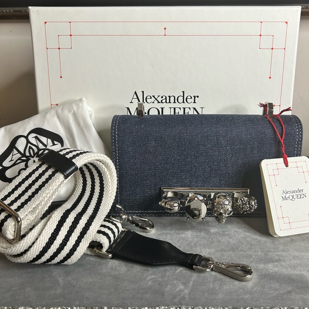 NWT Alexander McQueen The Knuckle Satchel Crossbody Bag Denim/Black